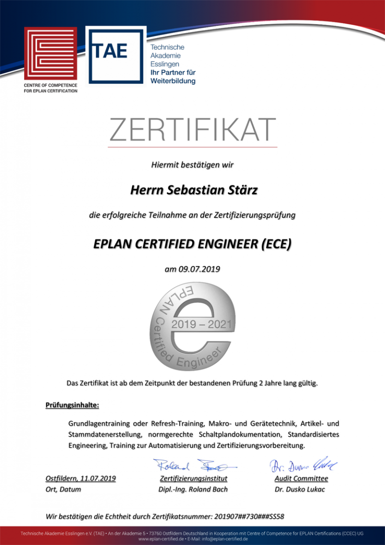 Eplan Certified Engineer Sebastian Stärz Engineering Ihr Schaltplan